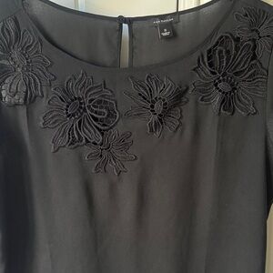 Ann Taylor Black Top with Floral cutout Detail in size small